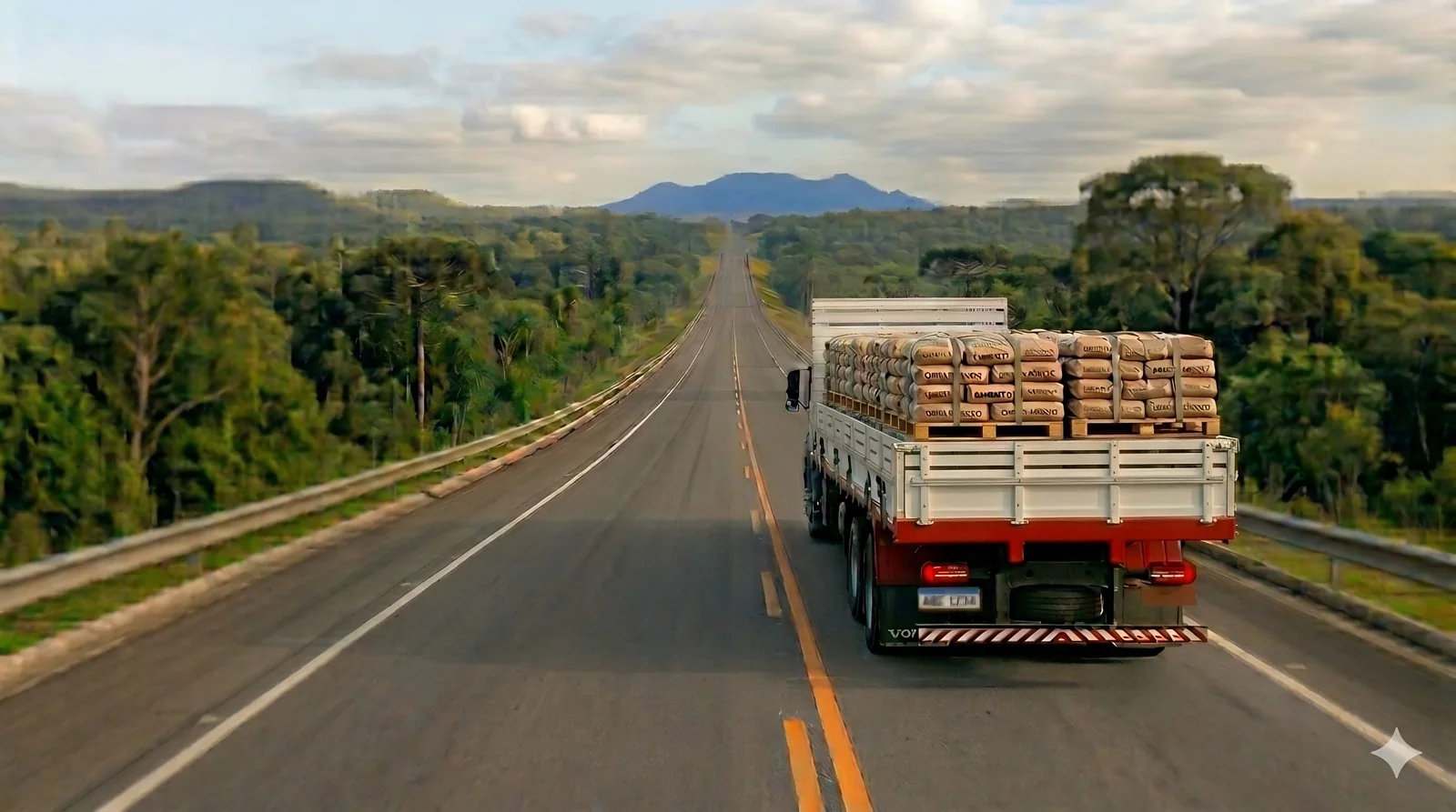 Caminhão de entrega carregado com material de construção