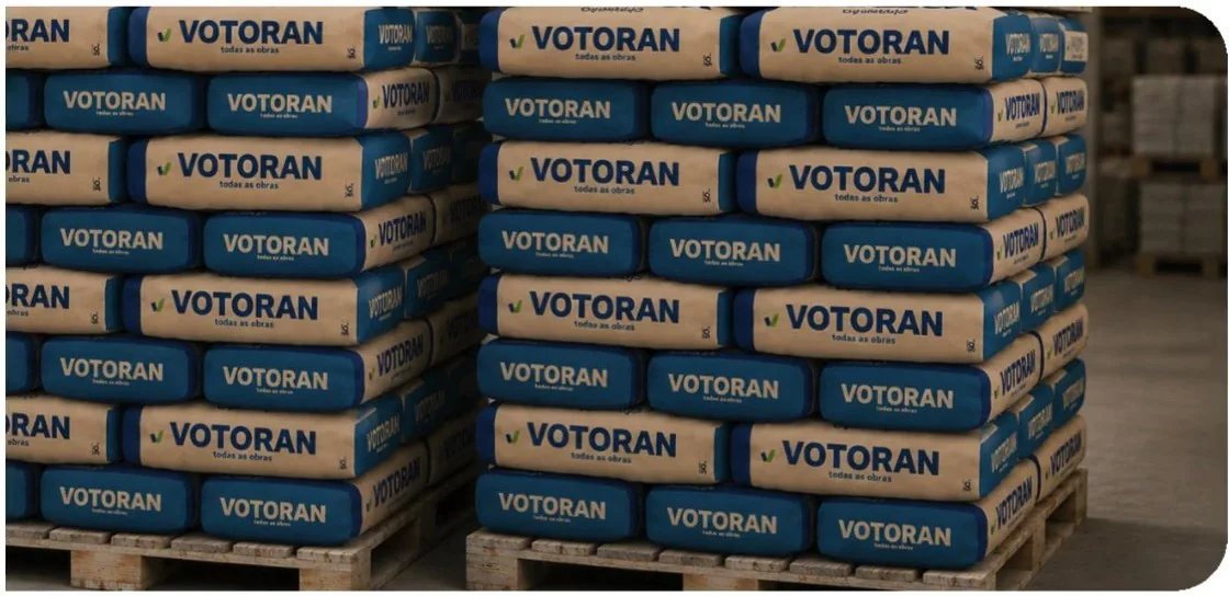 Pallets de cimento estocados no depósito da Cimpasso Cimentos